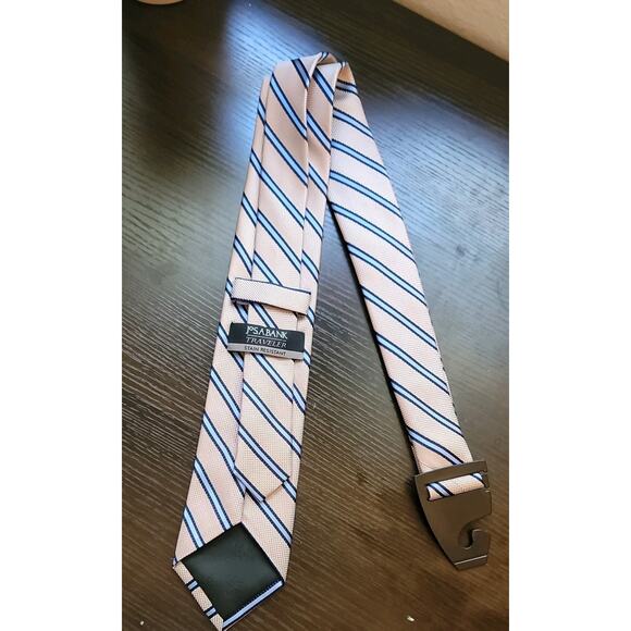 JOS. A. BANK Traveler Men's 100% Silk Necktie Designer Striped Blue/Tan EUC - Picture 3 of 7